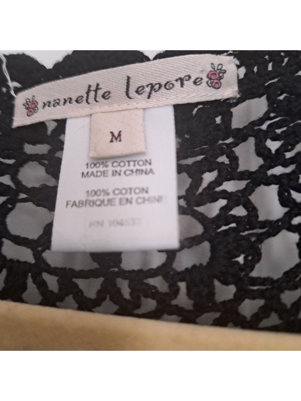 NANETTE LEPORE black cotton crochet knit cut out short sleeve cover up dress M - Picture 10 of 10